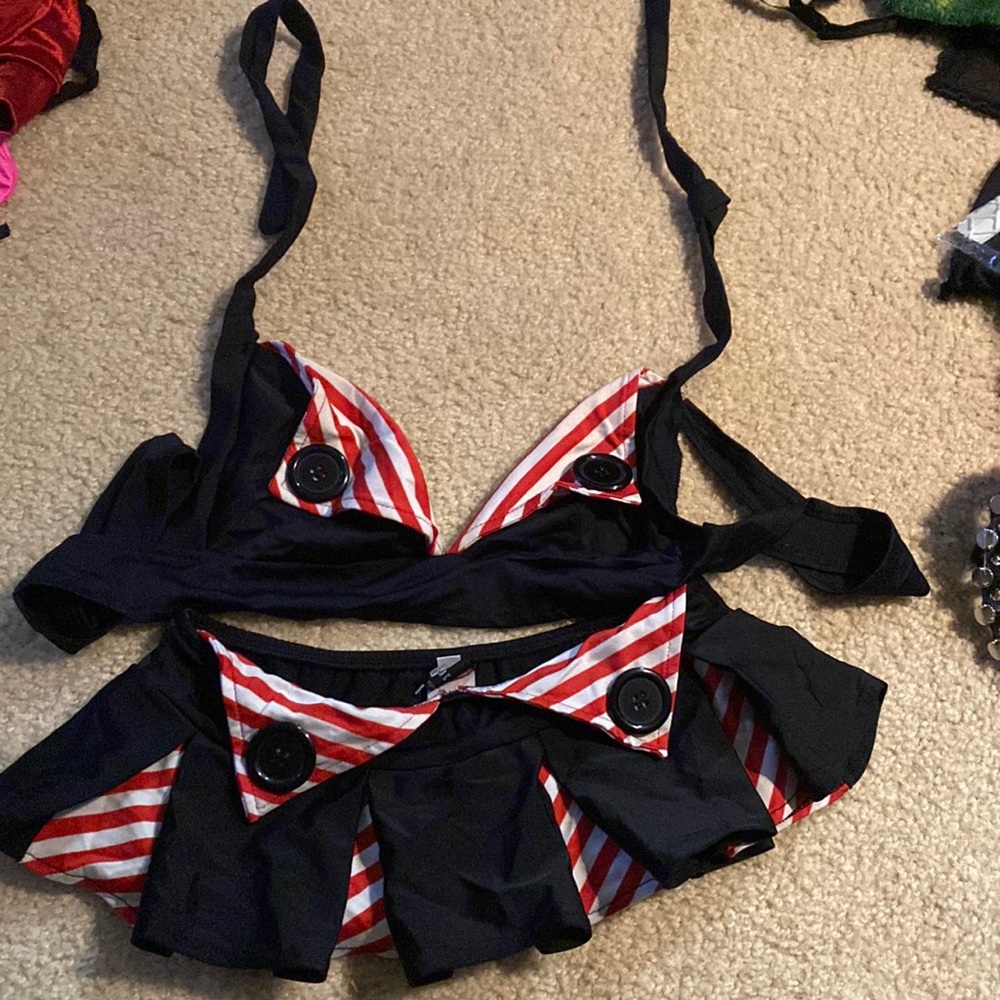 Black/white/red 2 piece outfit.